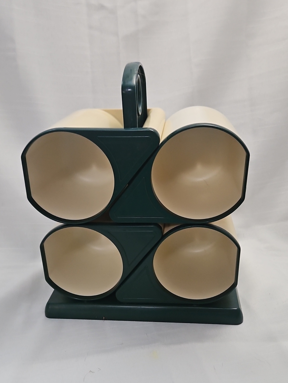 Stackable Space Saving Plastic Mugs With Stand Set Of 4 Dark Green And White RV